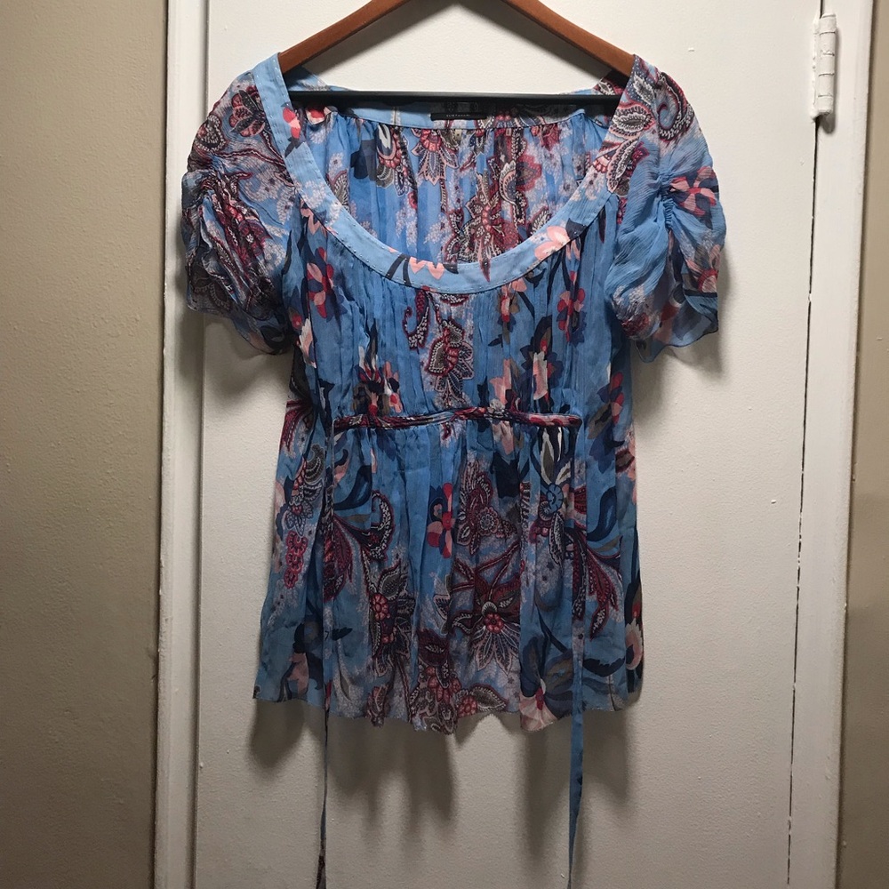 Elie Tahari Size M Paisley Print Sheer Blouse